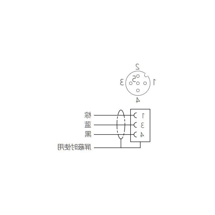 M12 3Pin、母头90°、耐高温120℃、单端预铸PUR柔性电缆、黑色护套、64H021-XXX